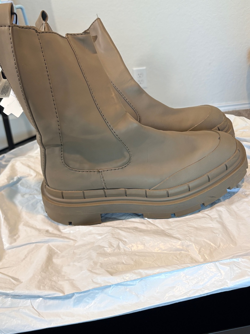 Zara Taupe Combat Chelsea Lug Boots